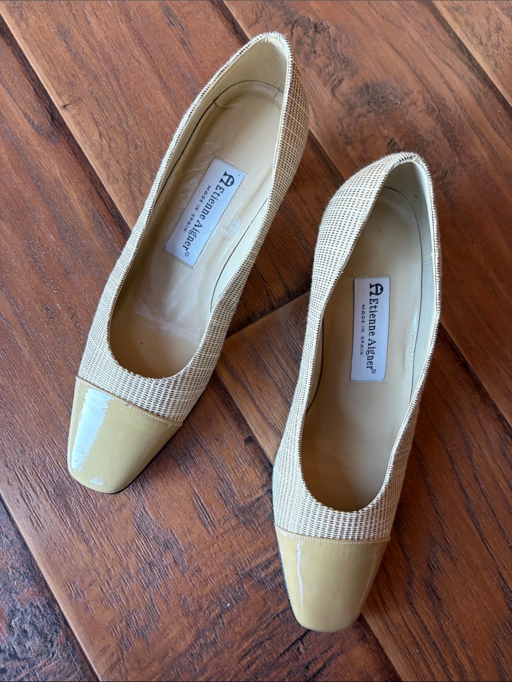 Etienne Aigner Cream Woven Flats with Patent Cap Toe